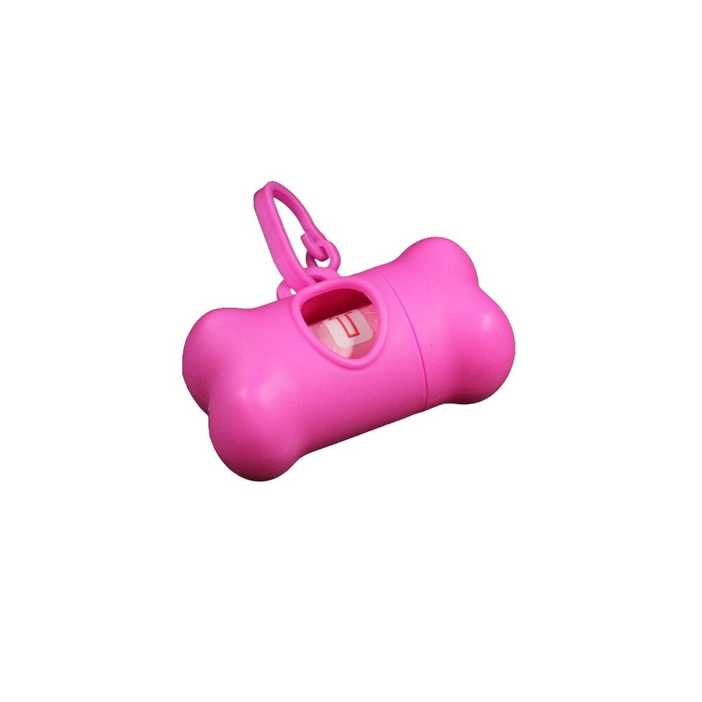Pink Bone Shaped Poop Bag Dispenser with Poop Bags